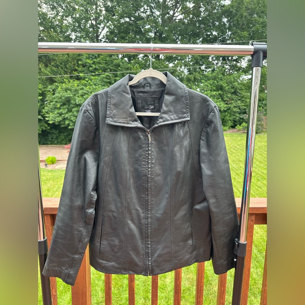 East 5th Black Genuine Leather Jacket Womens Size XL Full Zip Up Classic Moto